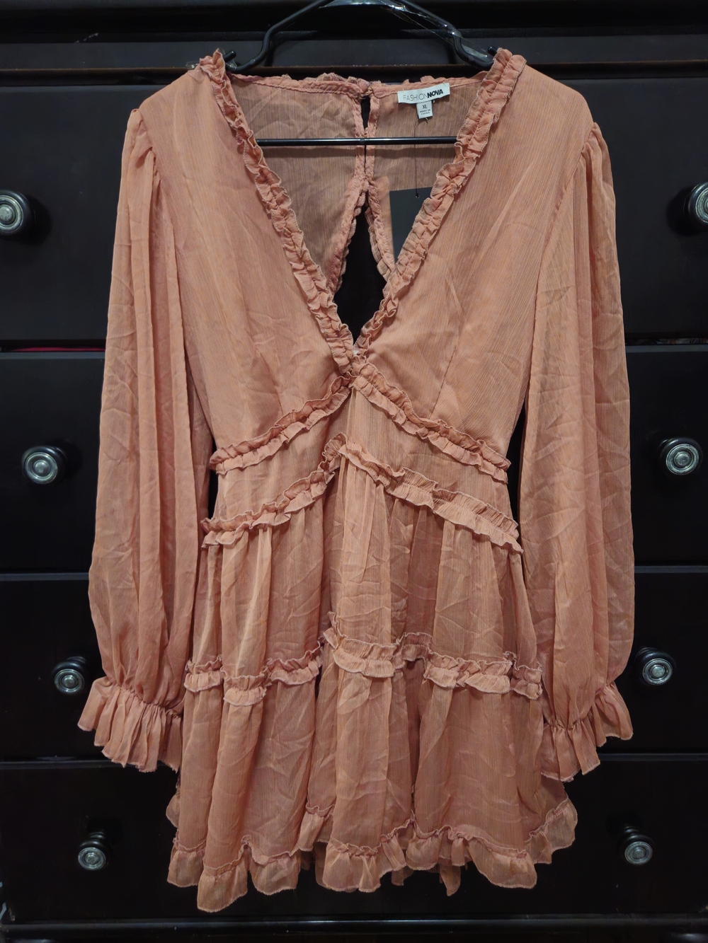 Fashion Nova Mauve Ruffle Long Sleeve Mini Dress